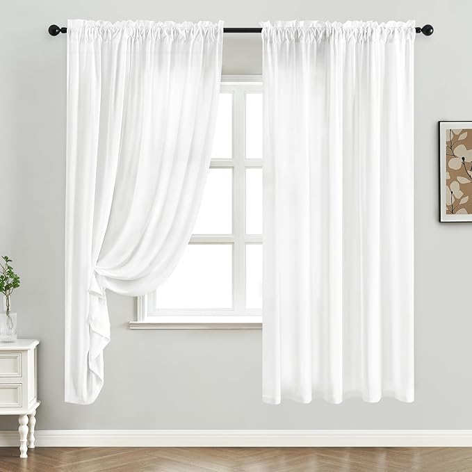 HOMEIDEAS Non-See-Through White Privacy Sheer Curtains, 52 X 72 Inches Long 2 - Image 3