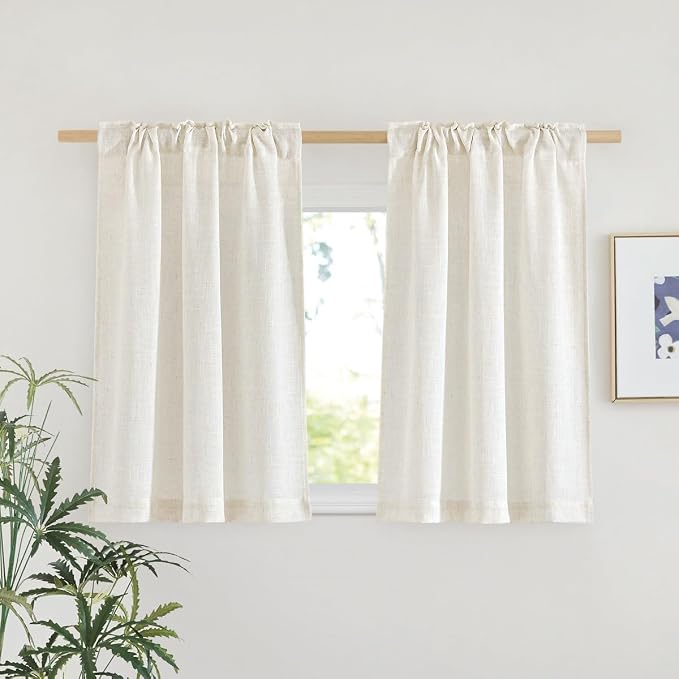 NICETOWN Small Curtains 36 inches Long 2 Panels Set, Rod Pocket & Back Tab Flax - Image 2