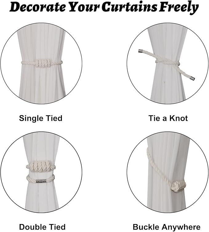 BEL AVENIR Magnetic Cotton Curtain Tiebacks, Decorative Drapery Holdbacks - Image 3