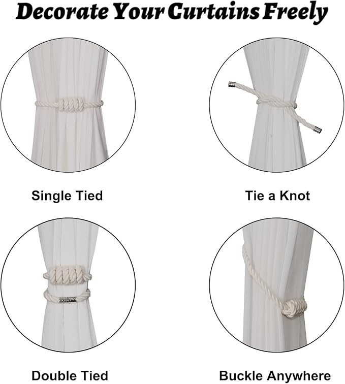 BEL AVENIR Magnetic Cotton Curtain Tiebacks, Decorative Drapery Holdbacks - Image 3