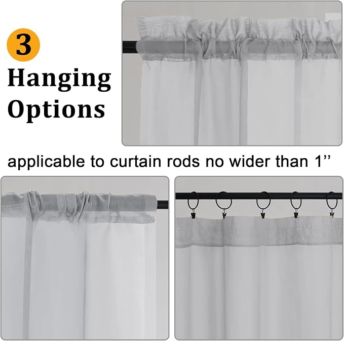 Gwine Light Grey Sheer Curtains 72 Inches Long 2 Panels Set - Image 4
