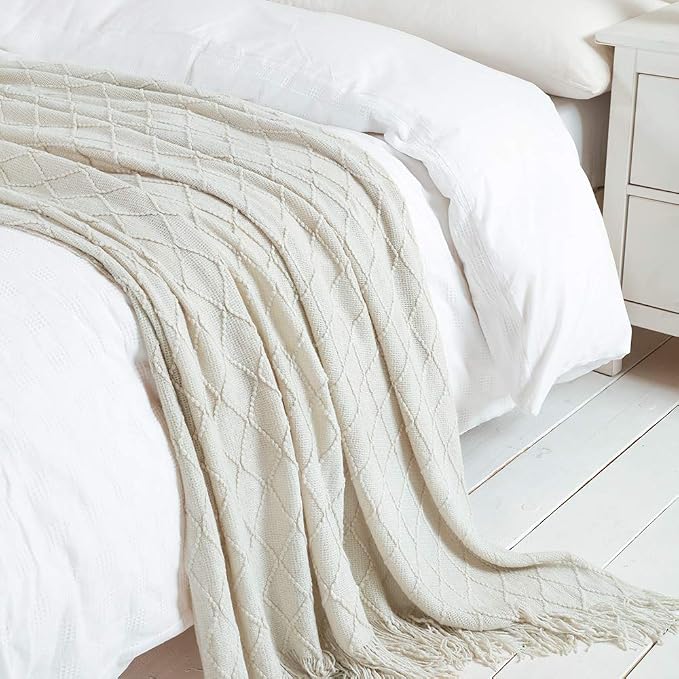 BOURINA Beige Throw Blanket 60x80 Inches Throw Textured Solid Soft Sofa Throw - Image 6