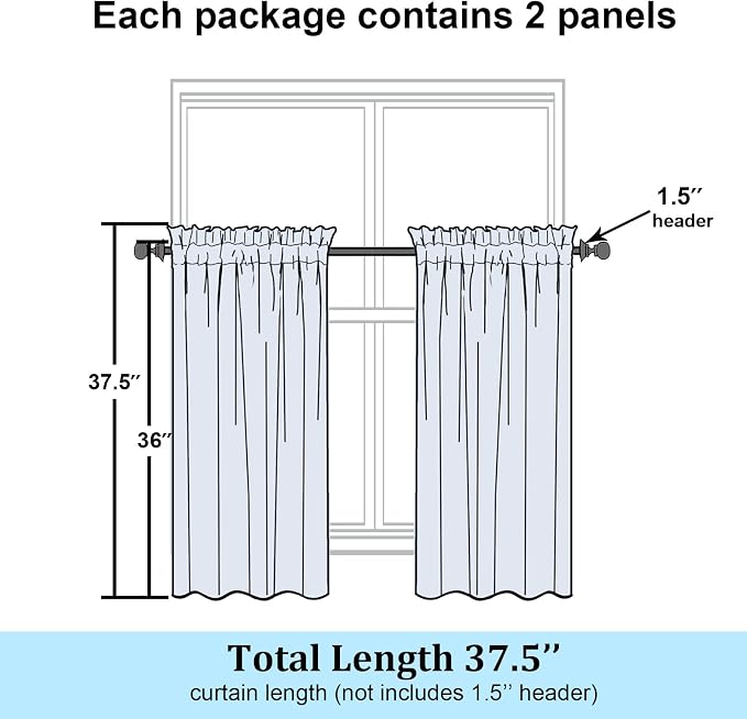Simplebrand Semi Sheer Dusty Blue Curtains 36 Inch Length 2 Panels, Geometric - Image 2