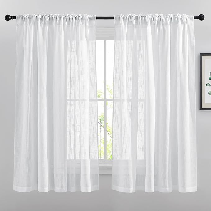 NICETOWN White Sheer Linen Curtains Natural Style, Rod Pockets & Back Tab - Image 2