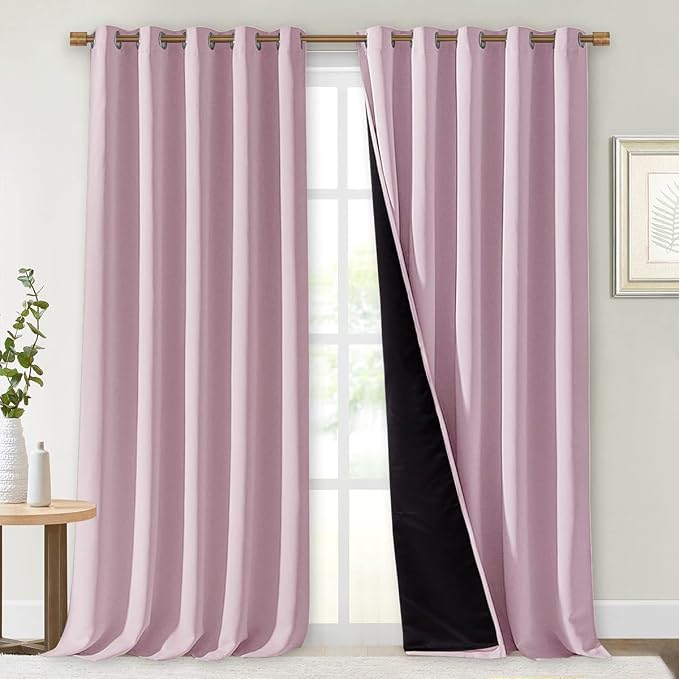 NICETOWN Full Shading Curtains for Windows, Baby Pink, 62 inches W x 95 inches L by NICETOWN