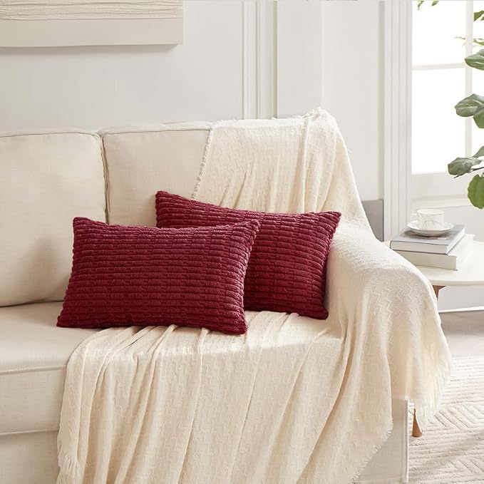 Fancy Homi 4 Packs Burgundy Decorative Throw Pillow Covers 12x20 Inch - Image 6