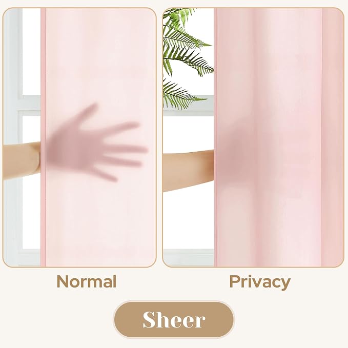 HOMEIDEAS Non-See-Through Blush Pink Privacy Sheer Kitchen Curtains, 30 X 36 - Image 3
