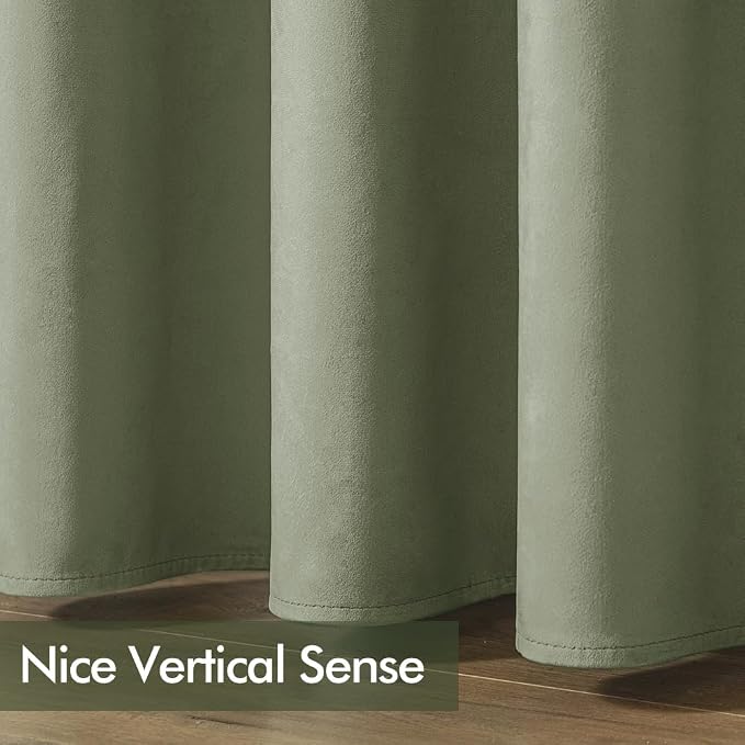 MIULEE Velvet Curtains Sage Green Elegant Grommet Curtains Thermal Insulated - Image 6