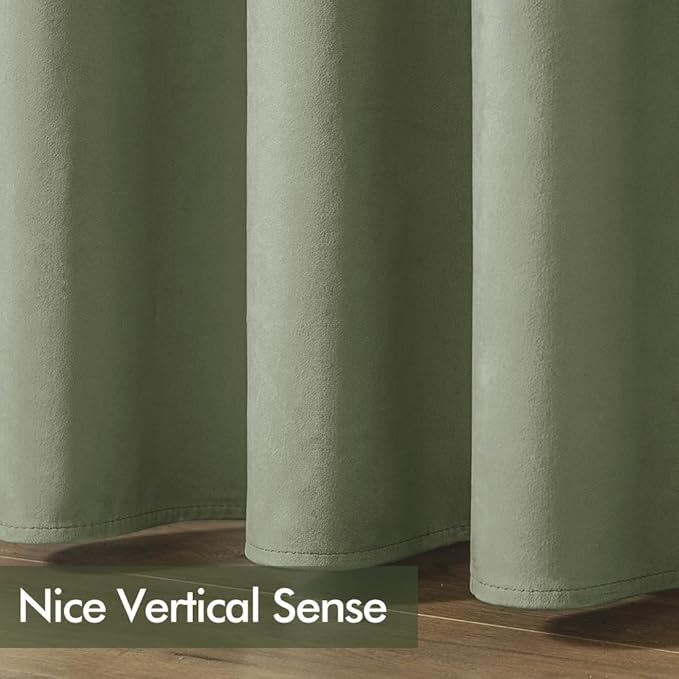 MIULEE Velvet Curtains Sage Green Elegant Grommet Curtains Thermal Insulated - Image 6