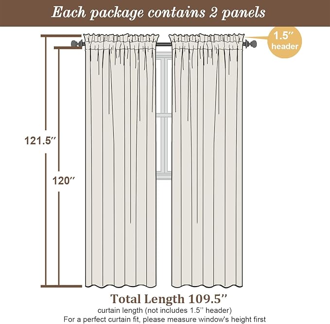 Chyhomenyc Extra Long Sheer Curtains 120 Inches Long 2 Panels Set, Light - Image 3