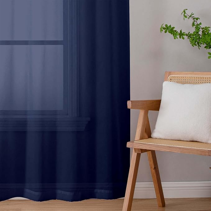 Sheer Navy Blue Curtains for Bedroom Living Room 54 Inch Length 2 Panels Set - Image 9