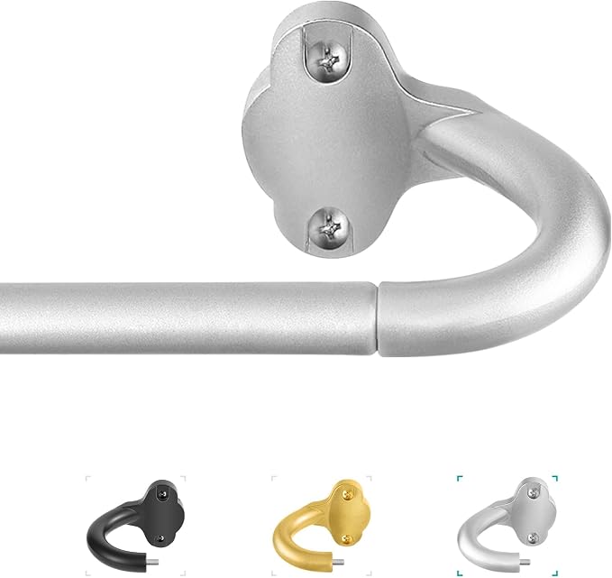 TVWOO Silver Wrap Around Curtain Rods:5/8 In Blackout Adjustable Window Curtain by TVWOO