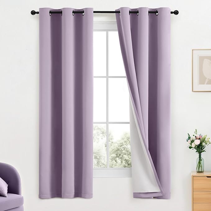 Yakamok Lilac 100% Blackout Curtains 63 Inches Long by Yakamok