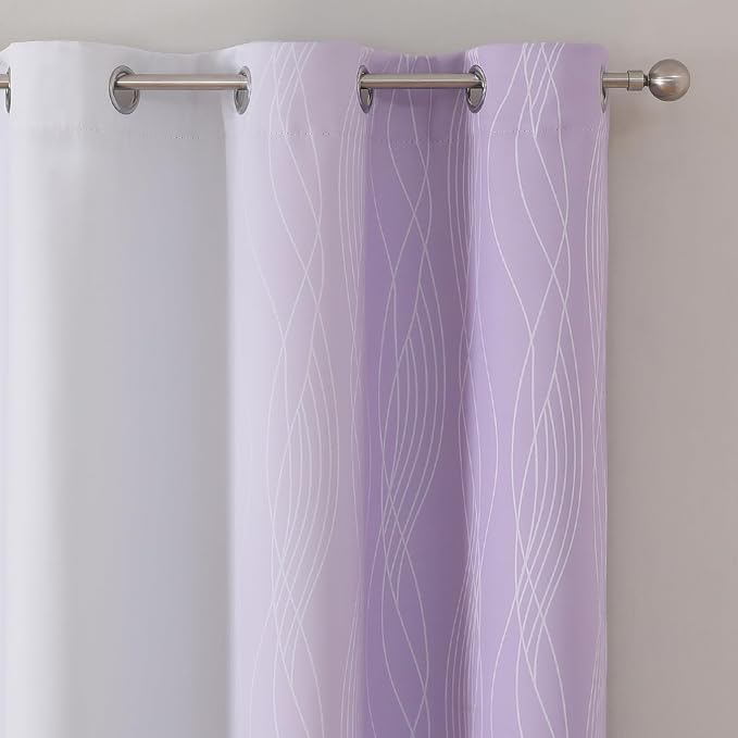 Estelar Textiler Lilac and Greyish White Ombre Blackout Curtains 45 Inch Length - Image 4