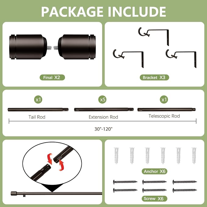 5/8” Diameter Curtain Rods 30-120 Inch, - Image 3