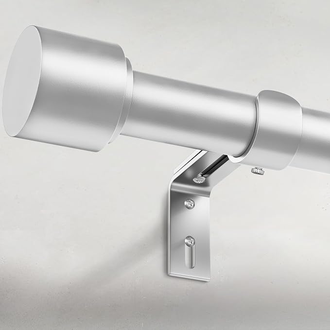GEEBOBO Silver Curtain Rods for Windows 48 to 84 Inch, 1 Inch Adjustable Heavy by GEEBOBO