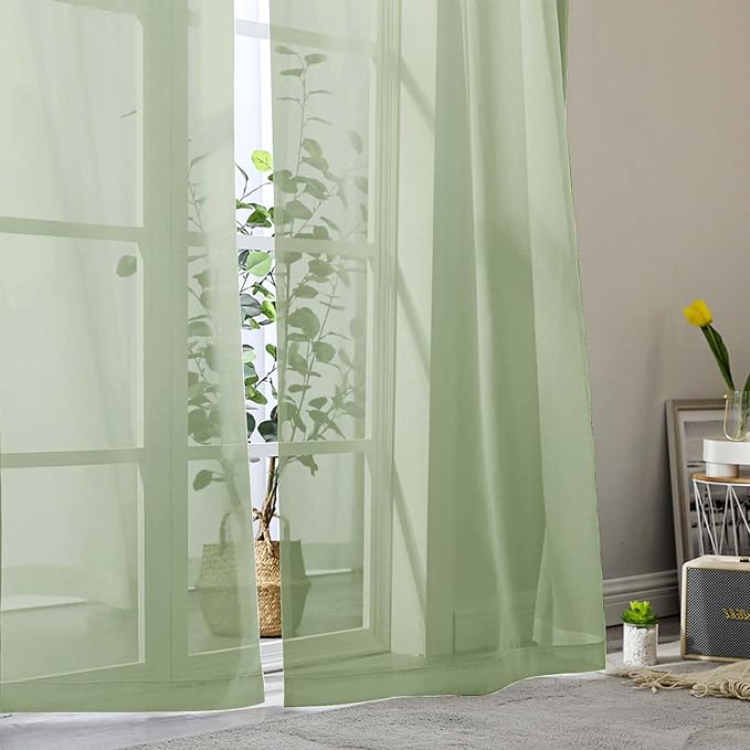 Light Green Sheer Curtains 63 Inch Length 2 Panels Set - Image 8