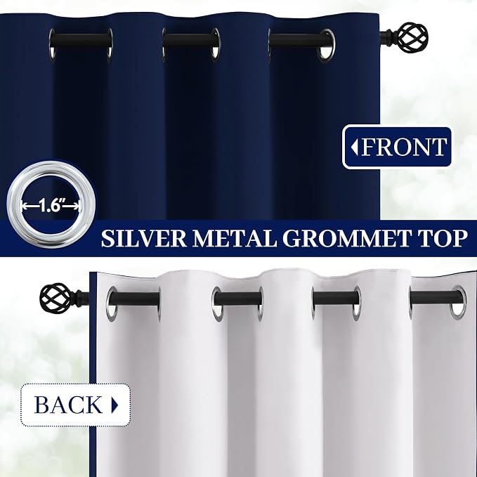 Yakamok Navy Blue 100% Blackout Curtains 96 Inches Long Thermal Insulated - Image 3