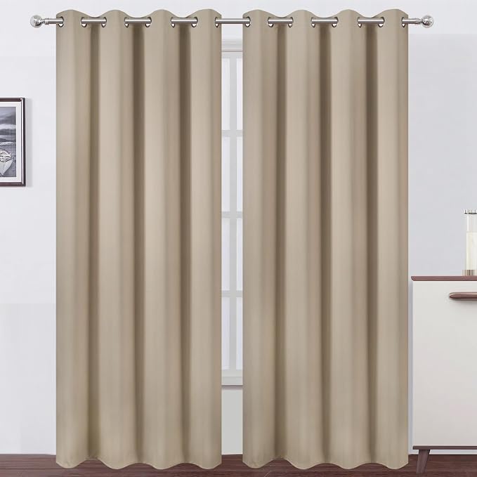 LEMOMO Blackout Curtains 66 x 95 inch/Khaki Curtains Set of 2 Panels/Thermal by Lemomo