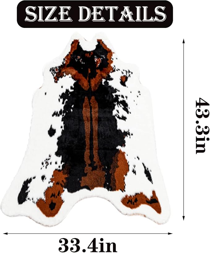 Faux Cowhide Rug Cow Print Area Rug Premium Faux Animal Skin Hide Rugs Tricolor - Image 2