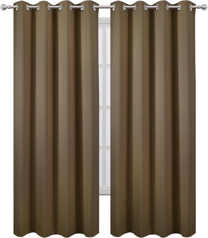 LEMOMO Blackout Curtains 52 x 84 inches Long Brown Curtains Set of 2 Panels - Image 2