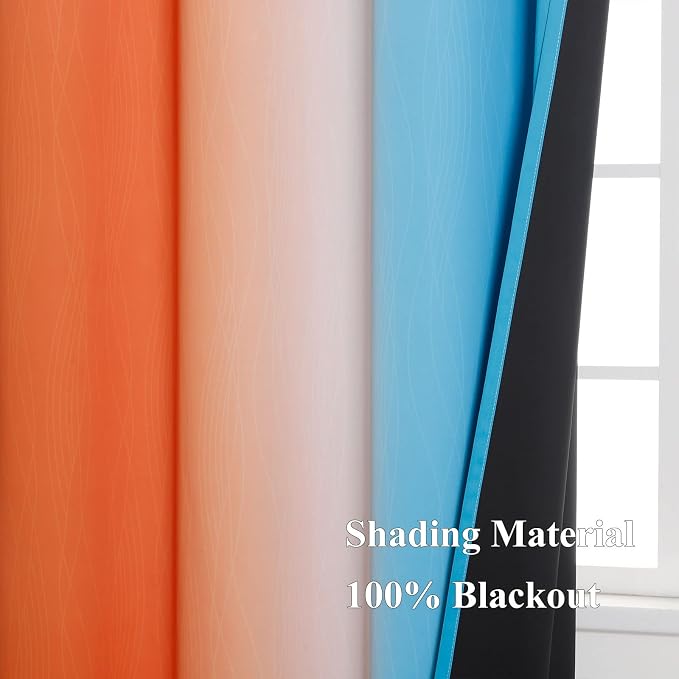 Ombre Orange and Blue Curtains 63 Inch Length 2 panels, Total Blackout Curtains - Image 5