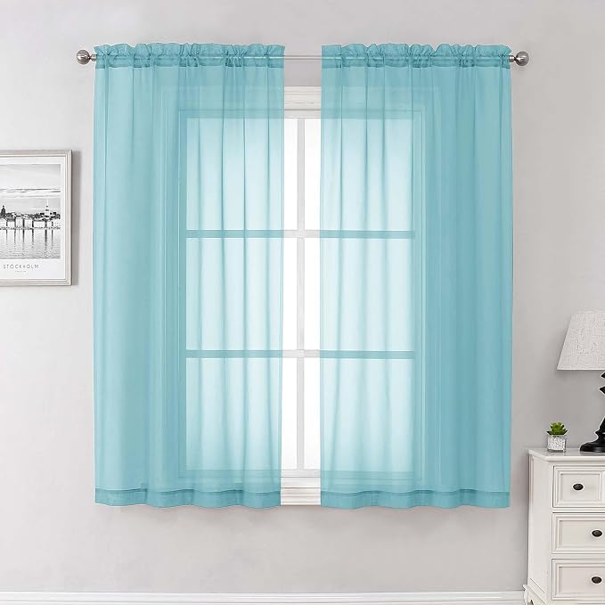 Lecloud Aqua Sheer Curtains for Living Room 63 Inch Length 2 Pcs, Voile Light by Lecloud