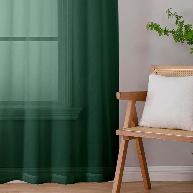 Hunter Green Sheer Curtains for Bedroom Living Room 45 Inch Length 2 Panels - Image 9