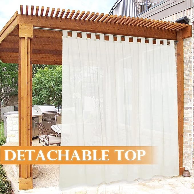 RYB HOME Outdoor Curtain for Patio, Detachable Sticky Tab Top for Easy Hanging - Image 3