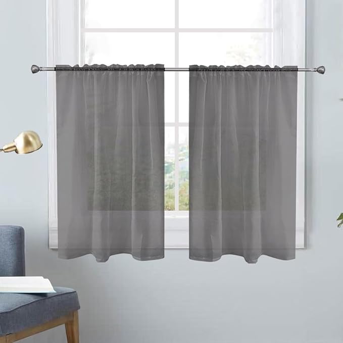 SpaceDresser Basic Rod Pocket Sheer Voile Window Curtain Panels Grey 1 Pair 2 by SpaceDresser