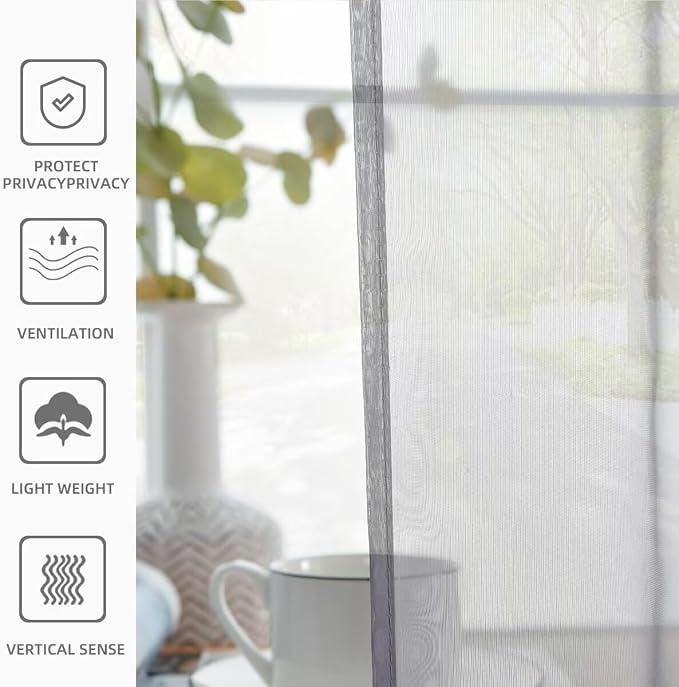 youleyar Solid Sheer Rod Pocket Curtain Voile Draperies 2 Panels White Beige - Image 6