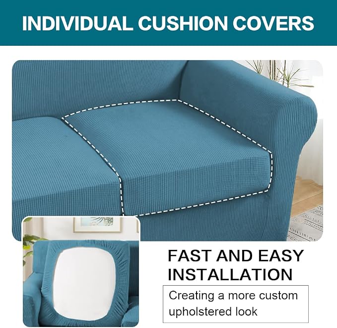 Turquoize 3 Piece Sofa Covers for 2 Cushion Couch Sofa Slipcover Soft Couch - Image 5