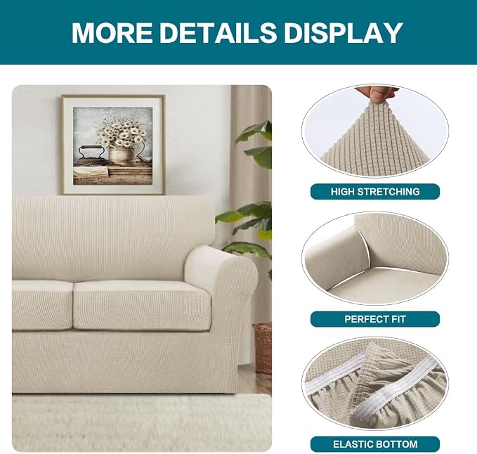 Turquoize 3 Piece Sofa Covers for 2 Cushion Couch Sofa Slipcover Soft Couch - Image 4