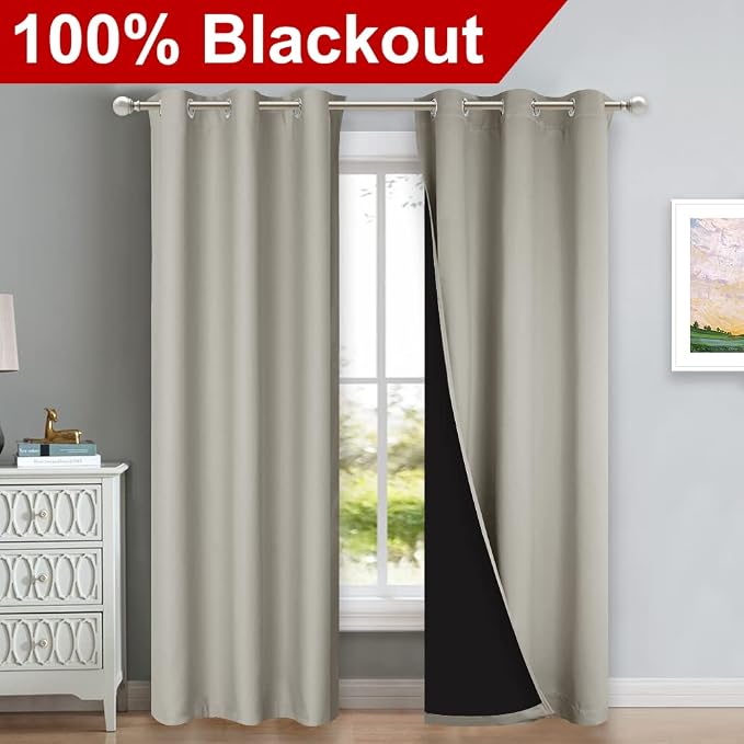 NICETOWN Natural Blackout Curtains 84 inches Long, Full Light Blocking Drapes - Image 2