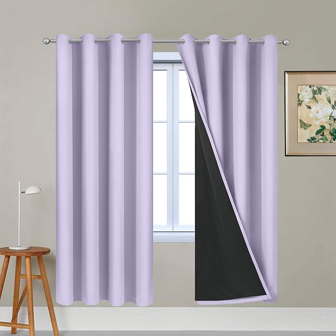 Yakamok Lilac 100% Blackout Lined Curtains, 2 Thick Layers Completely Blackout by Yakamok