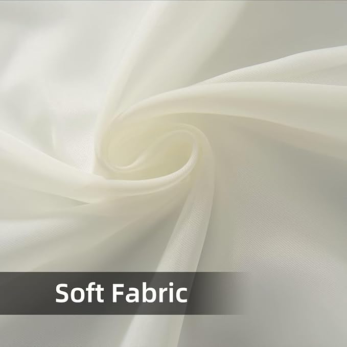 youleyar Solid Sheer Rod Pocket Curtain Voile Draperies 4 Panels Ivory Beige - Image 7