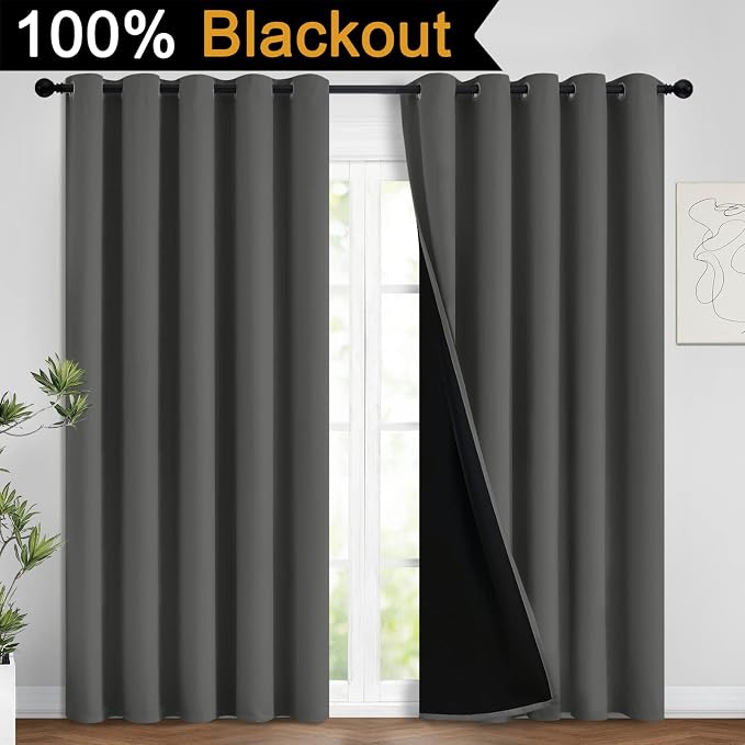 Yakamok Total Blackout Curtains, 2 Thick Layers Completely Blackout Soild - Image 2