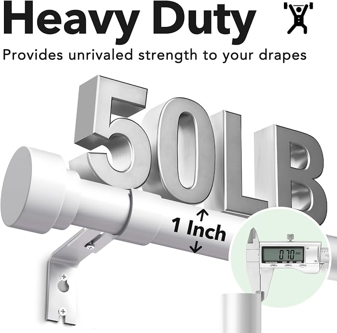 Extra Long Curtain Rods for Windows 32 to 170 Inch, 1 Inch White Heavy Duty - Image 6