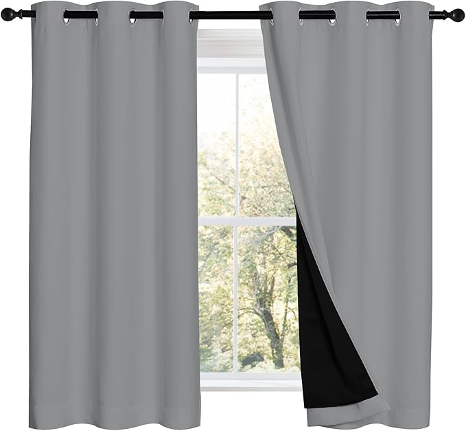 NICETOWN Silver Grey 100% Blackout Curtains 54 inches Long, Thermal Insulated by NICETOWN