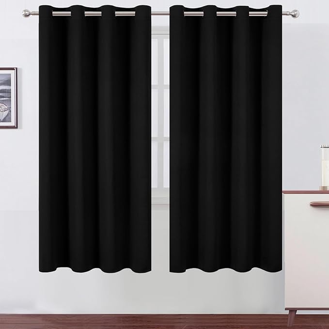 LEMOMO Blackout Curtains 66 x 72 Inch Long Black Curtains Set of 2 Panels Room by Lemomo