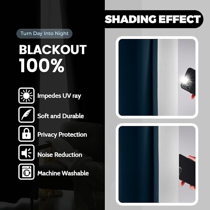 Yakamok 100% Blackout Curtains 84 Inch Length 2 Layers, Light Blocking Thermal - Image 4