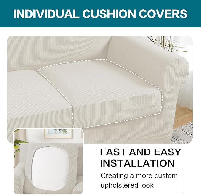 Turquoize 4 Piece Sofa Covers for 3 Cushion Couch Sofa Slipcover Soft Couch - Image 5