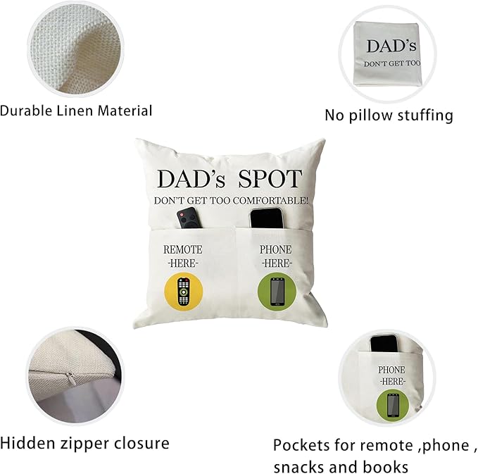 ONFAON Father's Day Throw Pillow Case, Dad's Spot Throw Pillow Covers 18 x 18 - Image 5