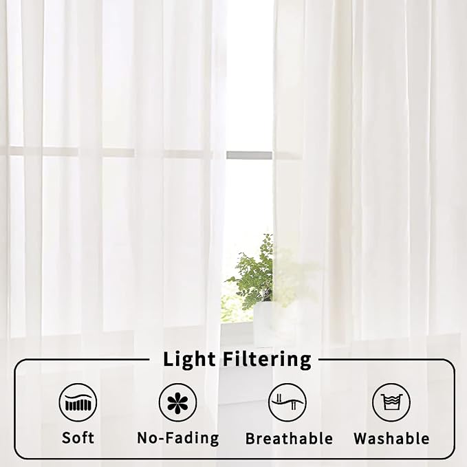 Aiyufeng Ivory Living Room Sheer Curtains 54 inch Long 2 Panels Set, Rod Pocket - Image 7