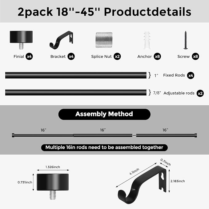 VOIIY 2 Pack Curtain Rods for Windows 18 to 42 Inch, Modern Adjustable Heavy - Image 8