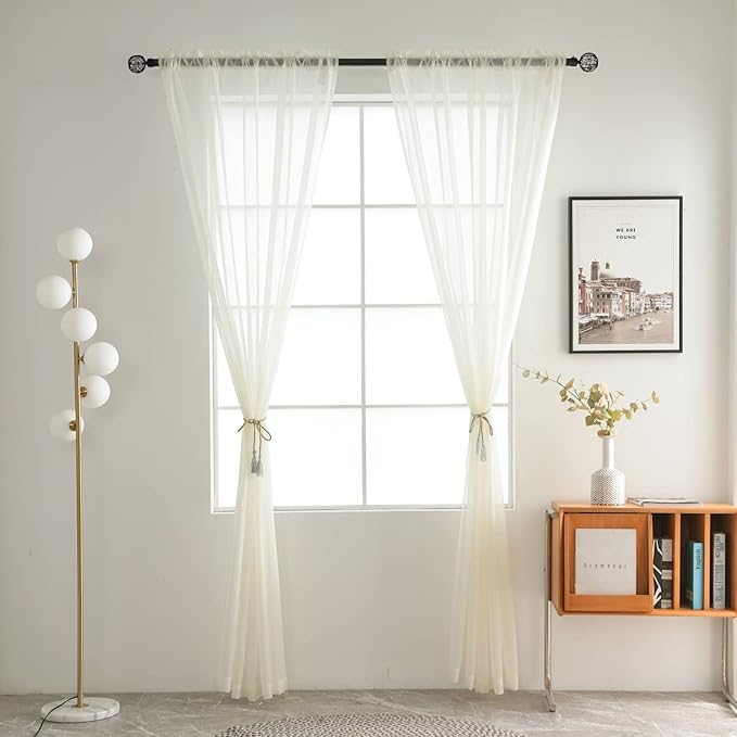 SpaceDresser Basic Rod Pocket Sheer Voile Window Curtain Panels White 1 Pair 2 - Image 2