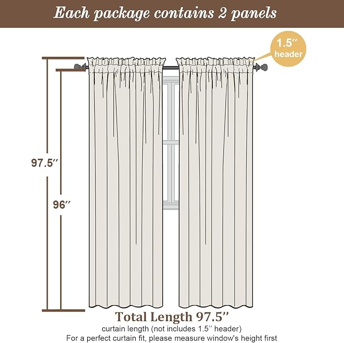 Chyhomenyc Light Grey Sheer Curtains 96 Inch Length 2 Panels Set, Light - Image 4