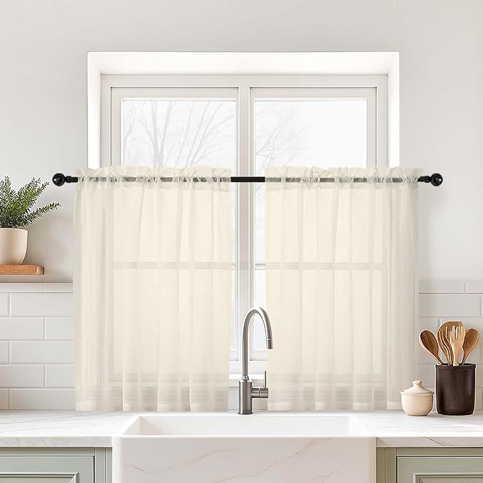 Cream Sheer Curtains Tier 30 Inches Length 2 Panels Set, Light Filtering by Home
