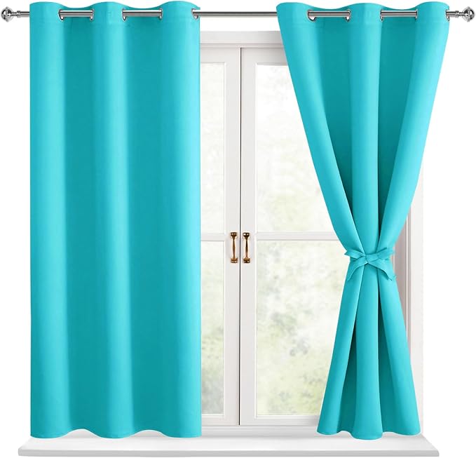 Short Blackout Curtains for Bedroom Turquoise 38 x 54 Inch 2 Panels | Thermal by Hiasan