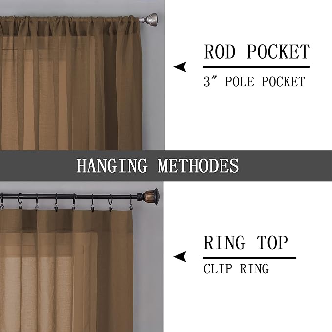Tollpiz Sheer Tier Curtain Linen Textured Half Kitchen Curtains Sheer Light - Image 5